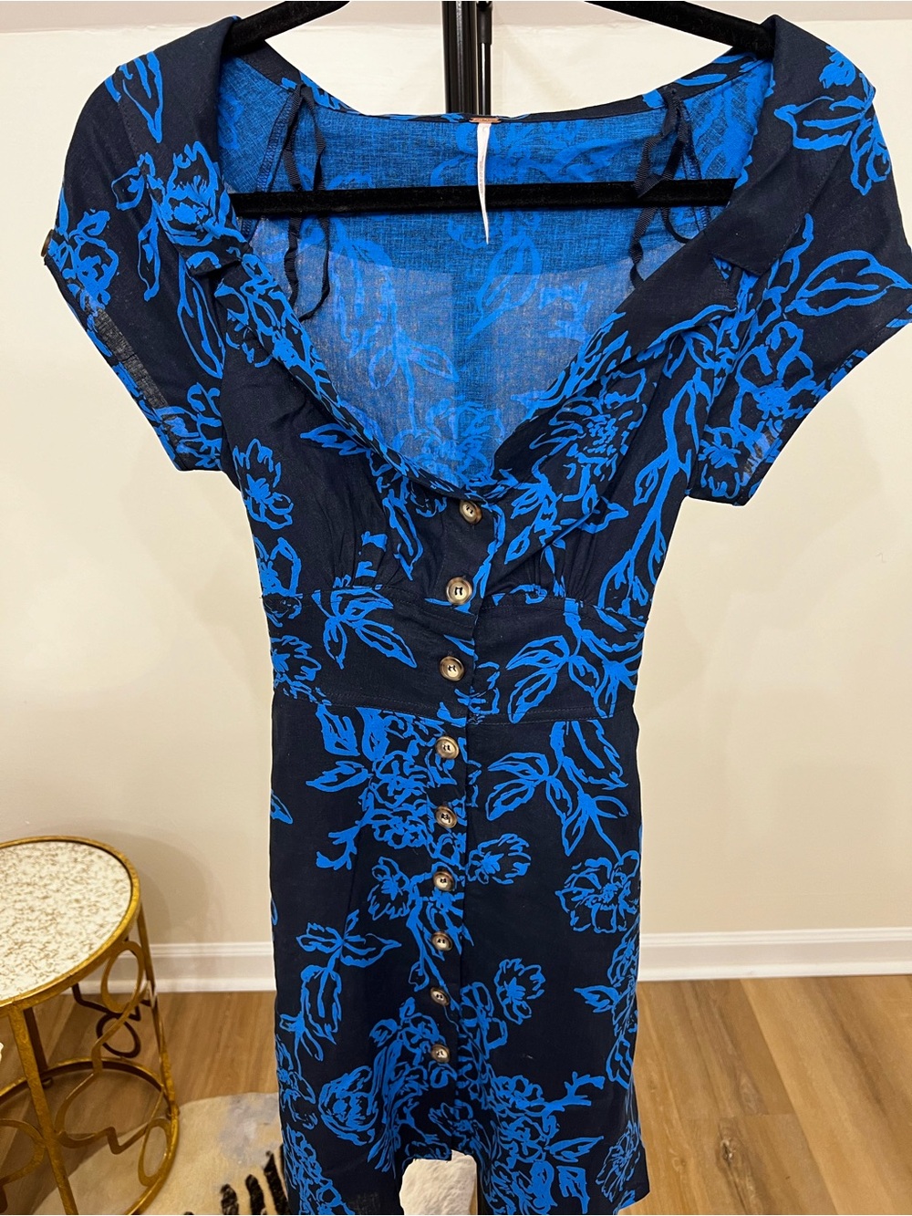 Free People Navy Dress with Bright Blue Floral Print